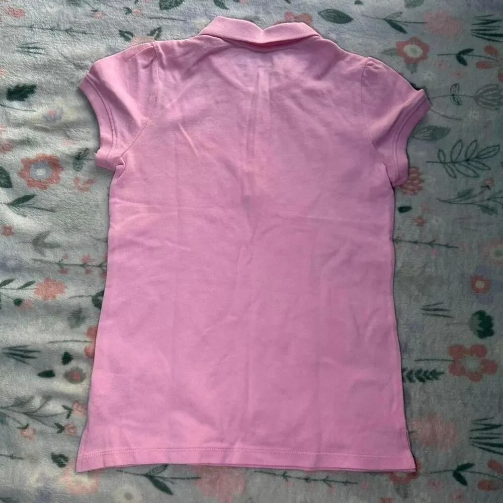 The Children's Place Pink Polo Shirt Kid 10/12 Y2K Preppy Coquette Ruffle Collar